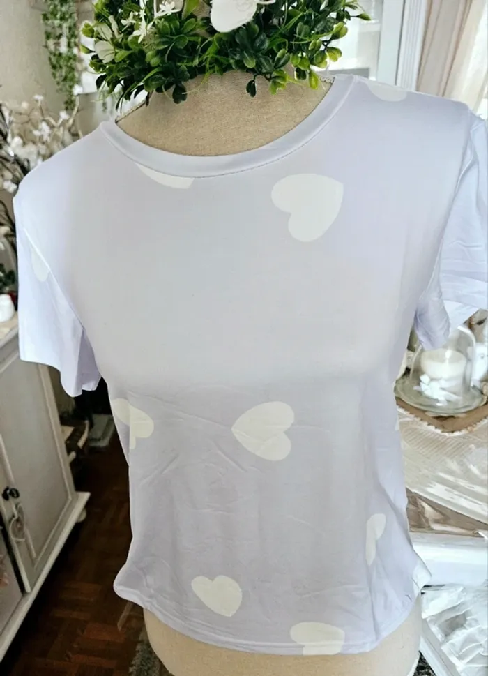 Pyjama short lila coeur blanc Taille S Neuf