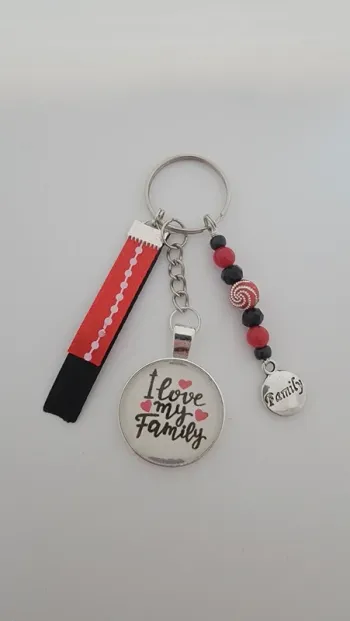 Cadeau famille, porte clé message bijoux de sac " i love my family"