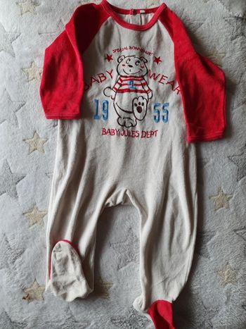 Pyjama grenouillère velours beige et rouge