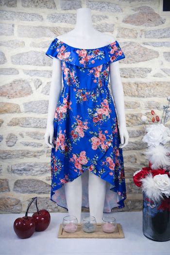 Robe fluide éclat bohème bleue à imprimé floral rose Femme taille 54 marque Boohoo 🌺