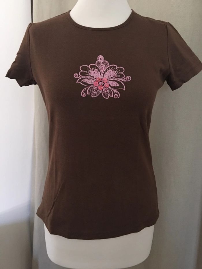 T-shirt marron brodé - Burton - T.1