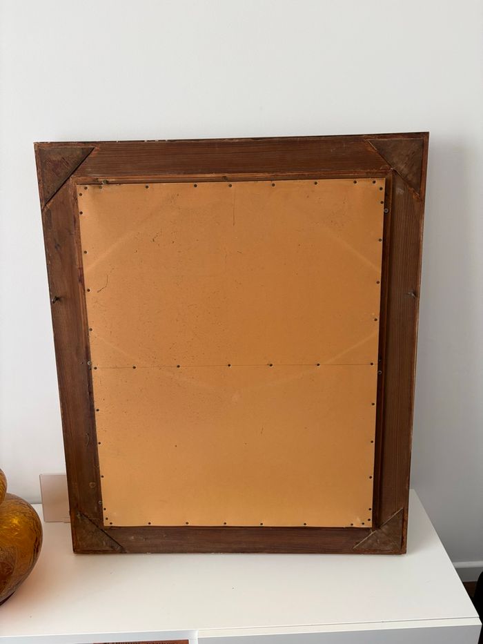 Très grand canevas chouette vintage année 70 selon Jean Lurçat encadrement bois et plâtre - photo numéro 4