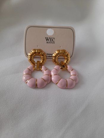 Boucles d'oreilles rose et doré neuve encore étiquetée 🏷