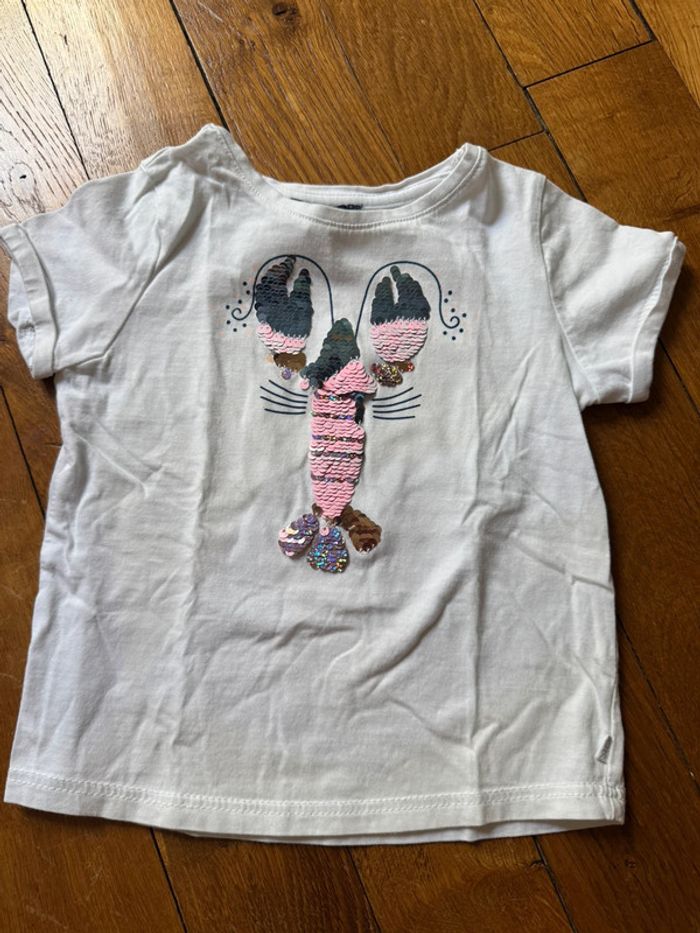 T-shirt okaïdi 3 ans fille homard sequins très bon état
