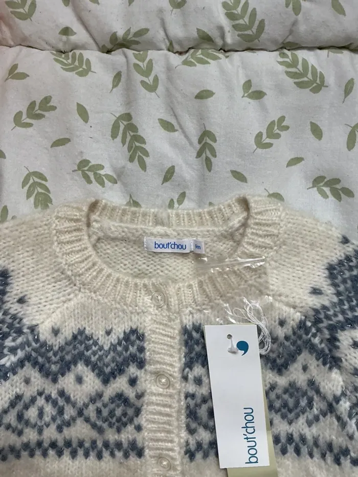 gilet crème dessin bleu très chaud 9 mois bout'chou - photo numéro 6