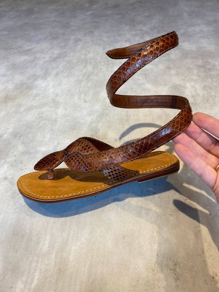 Sandales vintage en cuir python pointure 38 - photo numéro 3