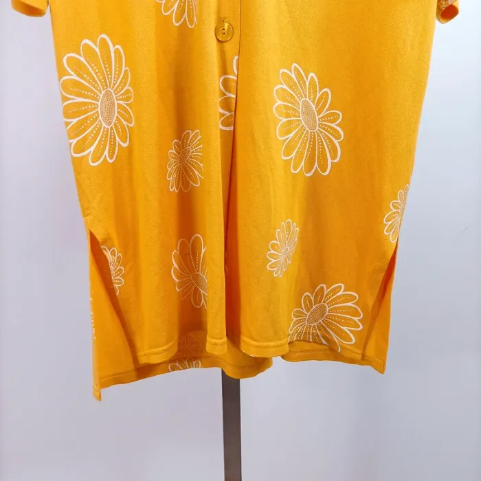 Chemise jaune fleurie vintage à manches courtes Mode Machine, style rétro taille 48 A1364 - photo numéro 3