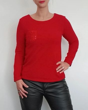 Pull chic pailleté sequins rouges taille 38