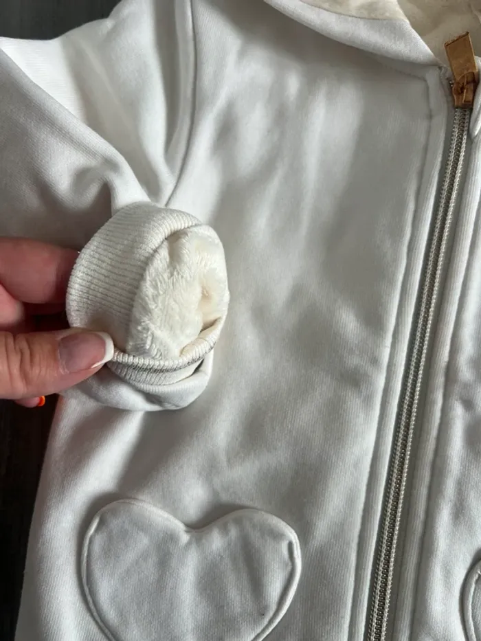 Sweat zippé blanc fourre bébé fille 23 mois - photo numéro 4