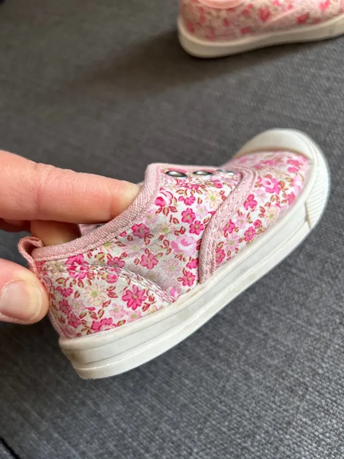 Chaussures en toile à motif fleur bébé fille, rose, taille 21 - photo numéro 3