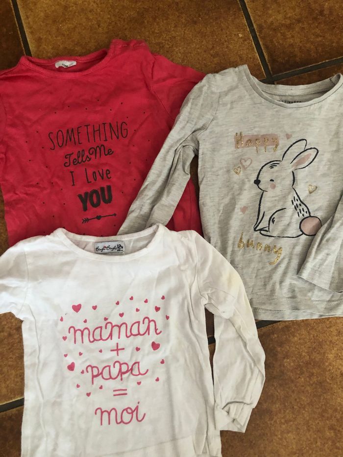 Lot de 3 tee-shirts manche longue fille 12 mois