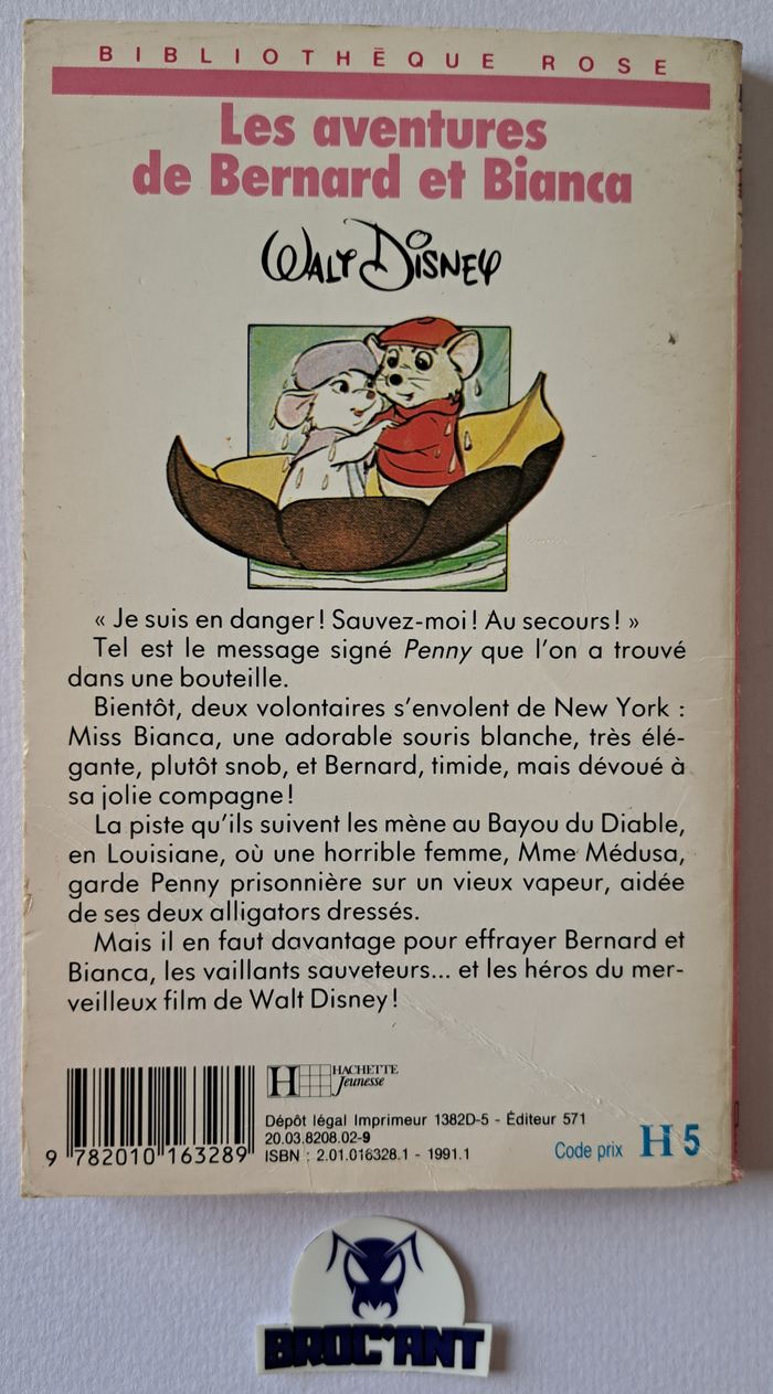 Roman poche Disney Les aventures de Bernard et Bianca Hachette 1990 - photo numéro 2
