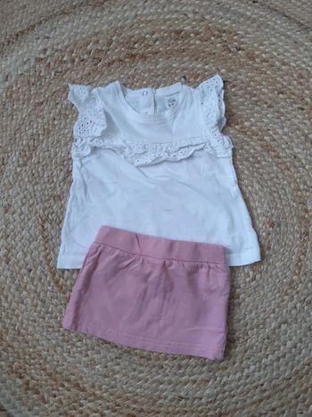Tenue haut blanc et jupe rose 3 mois
