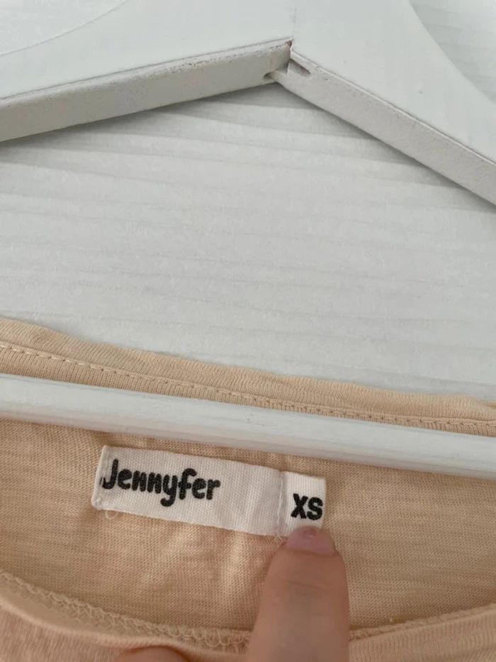 Haut t-shirt beige crème avec motifs coeurs rayures à manches courtes col rond - photo numéro 5