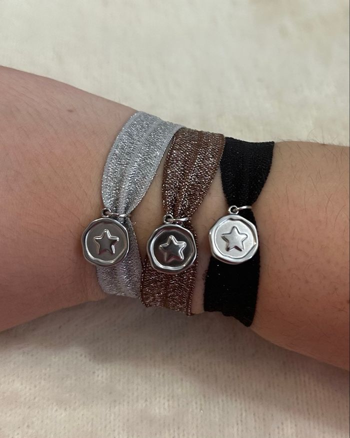 Bracelet tissu pendentif étoile argenté - photo numéro 2