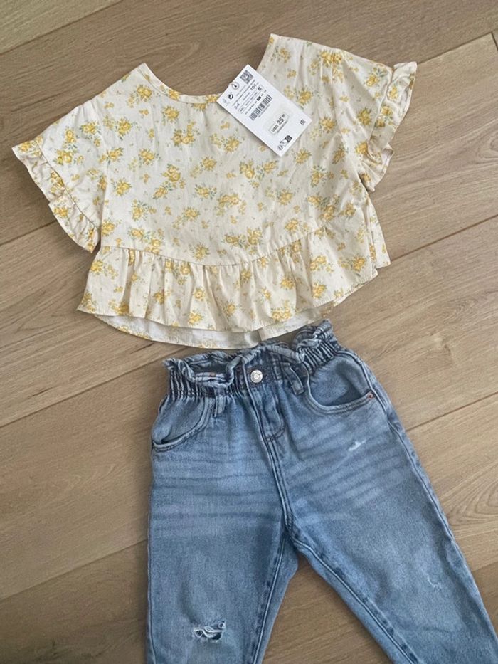 Ensemble 3 4 ans top jaune neuf et jean zara