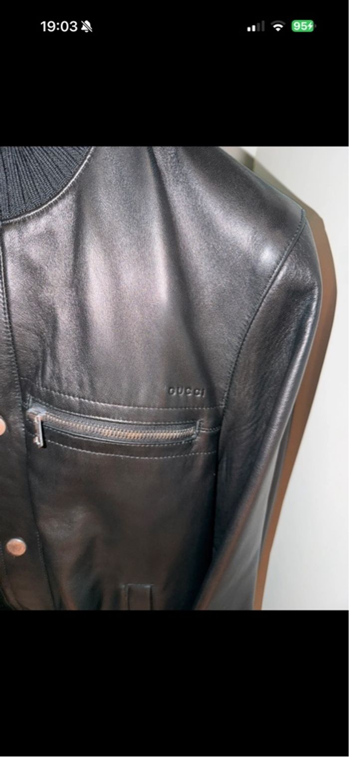 Leather bomber jacket with Web Gucci Veste en cuir Gucci - photo numéro 4