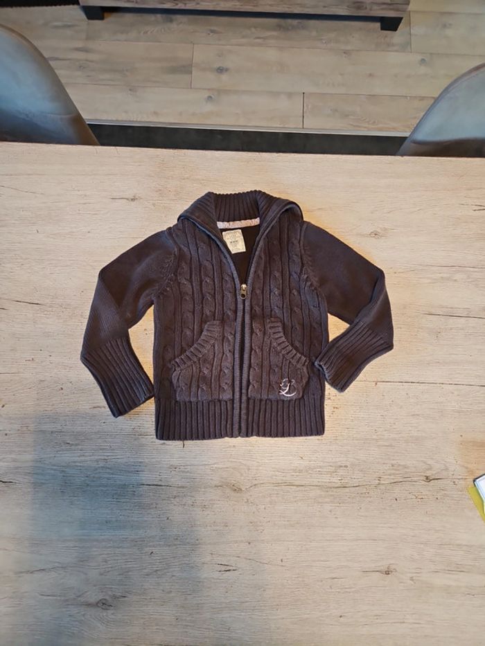 Gilet brun foncé torsadé, à tirette et col montant, H&M LOGG, taille 3/4 ans, nickel - photo numéro 8