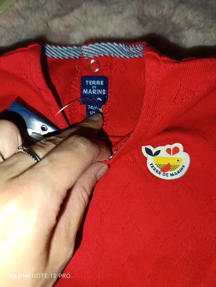 T shirt rouge terre de marins 12m coeur brodé - photo numéro 3