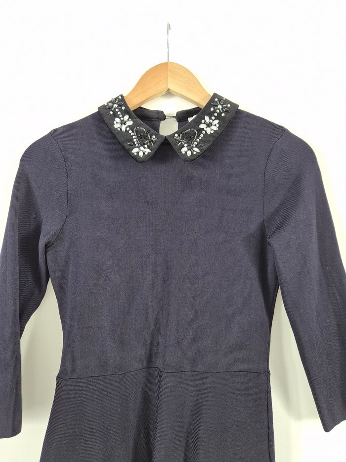 Robe bleu marine a col en velours perlé Morgan - photo numéro 3