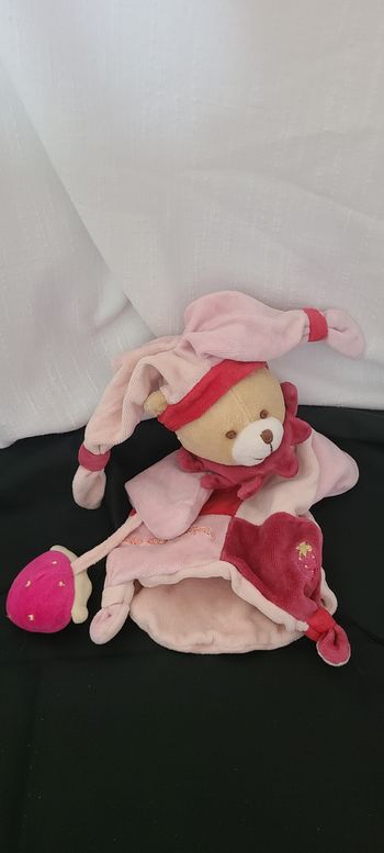 Marionnette Ours Rose Rouge Fraise DOUDOU ET COMPAGNIE