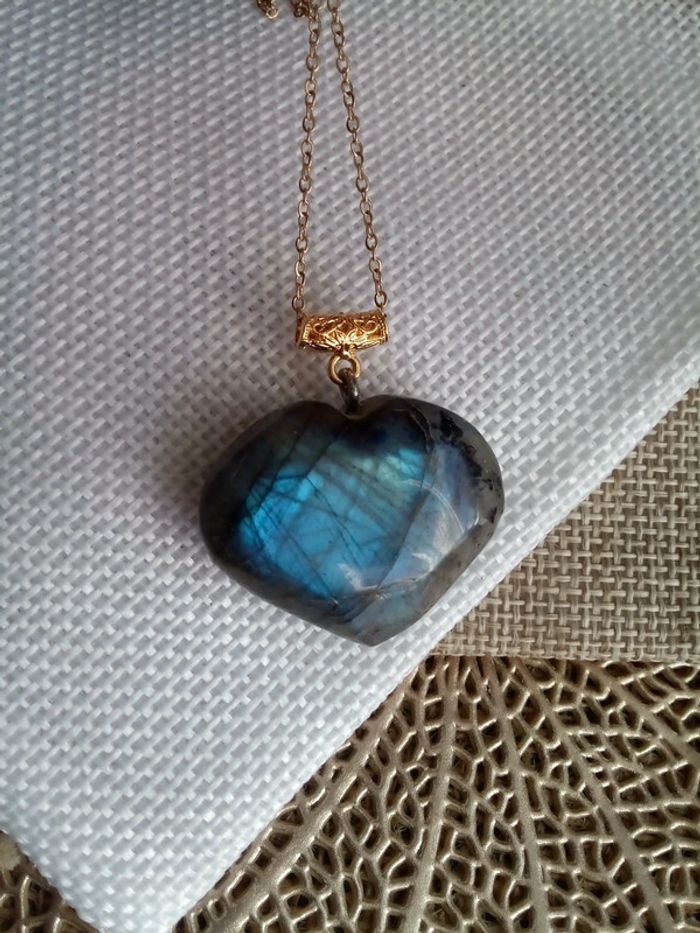 Collier coeur de labradorite naturelle - photo numéro 4