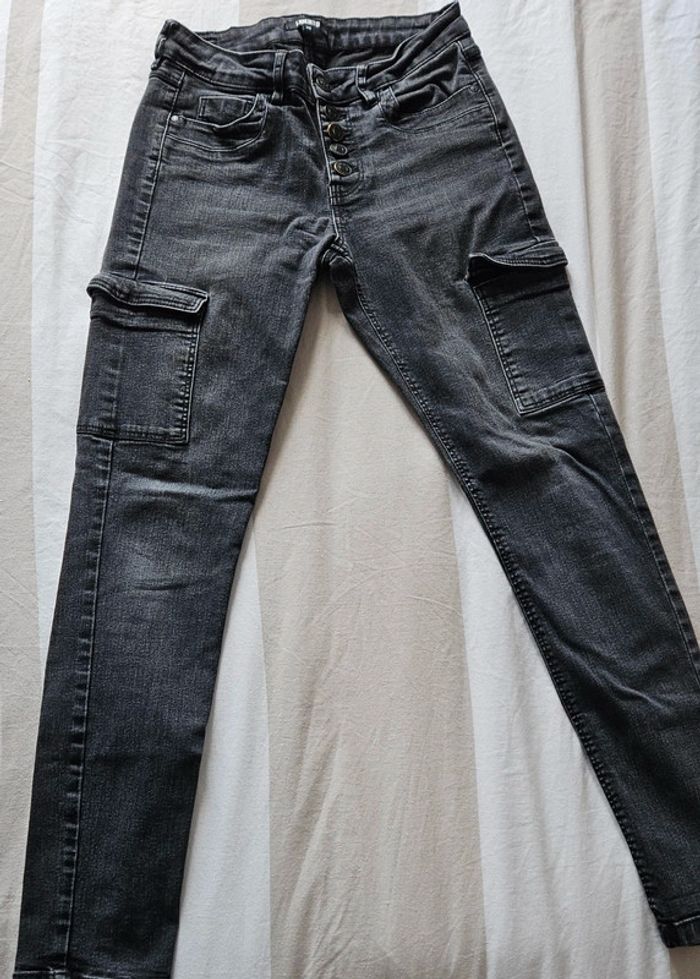 jean 4 boutons skinny Liberto taille haute délavée gris et noir taille 38