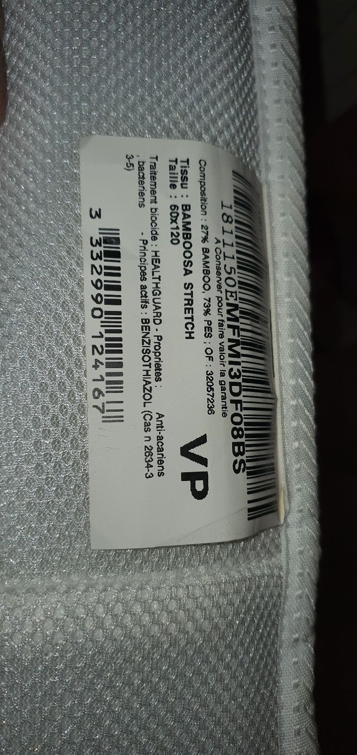 Matelas bébé enfant bamboo 60 sur 120 made in France lit - photo numéro 3