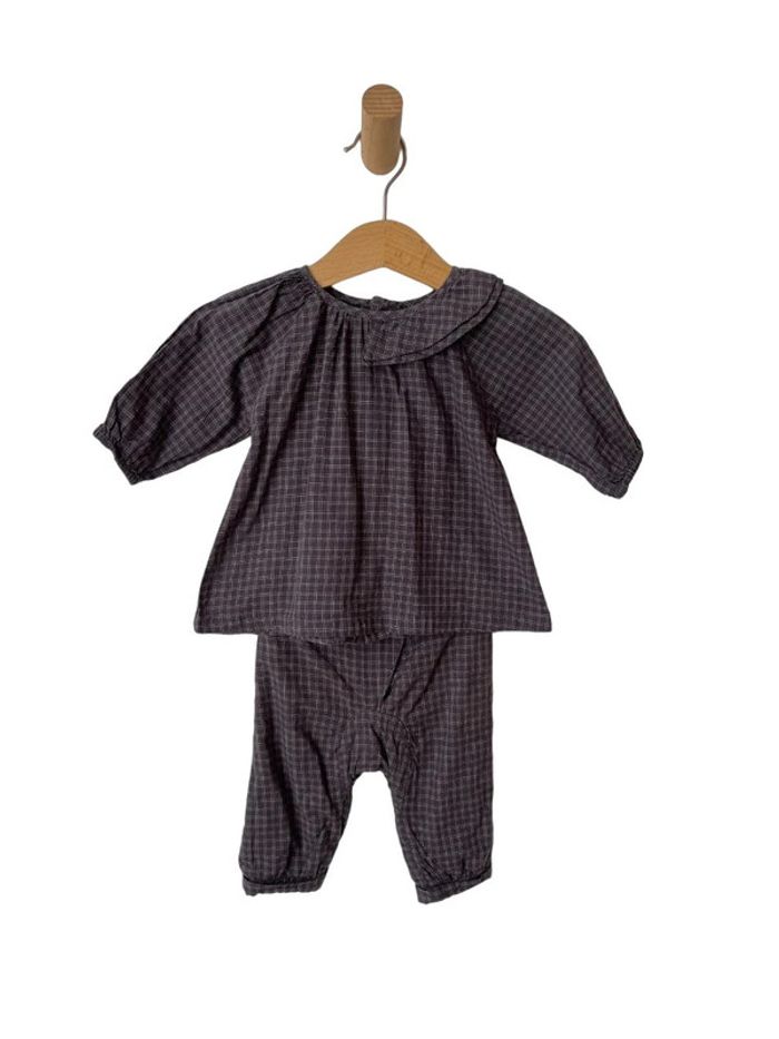 Ensemble couleur taupe, à carreaux fins - Kitchoun 3 mois (60cm)
