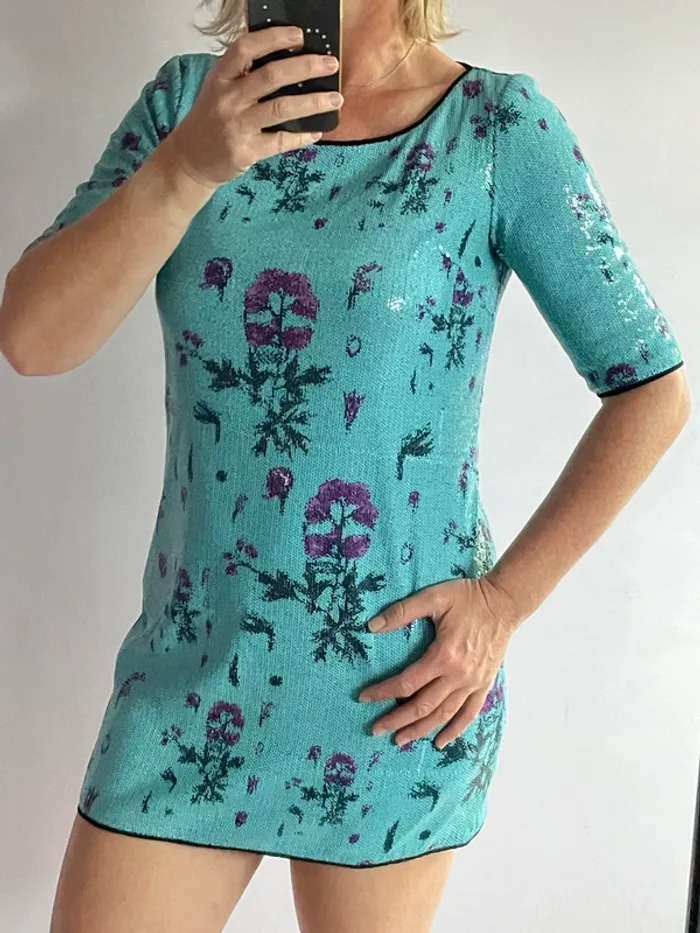 Robe bleu piscine à sequins Adolfo Dominguez 40