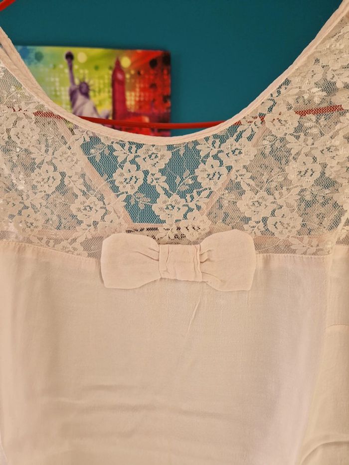 T-shirt Nafnaf rose pale dentelle  34 - photo numéro 3