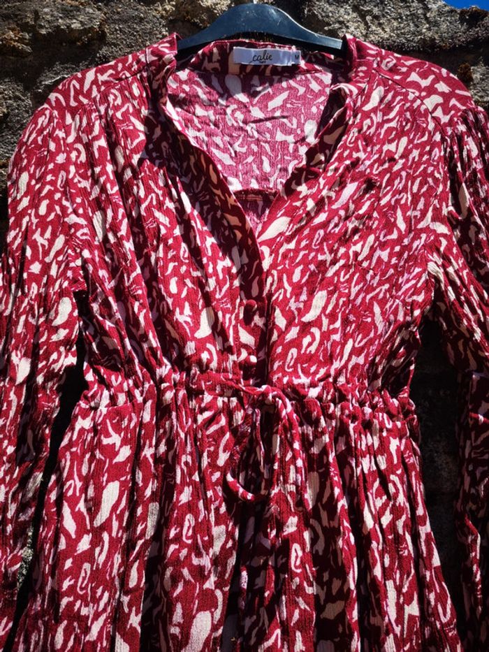Robe courte manches longues Calie bordeaux et crème - photo numéro 2