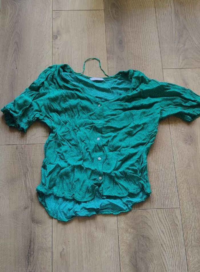 Chemisier manches courtes vert à pois