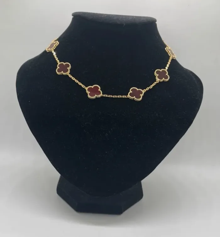Collier 10 trèfles cornaline rouge 41cm - photo numéro 9