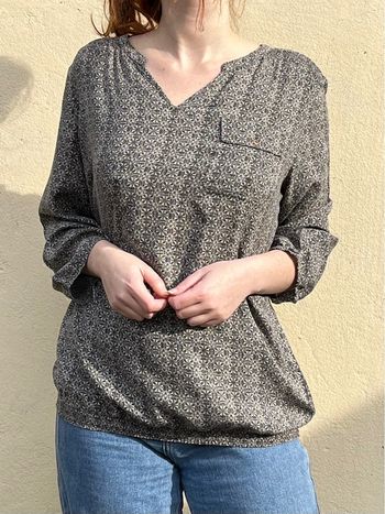 Blouse manches longues à motifs - gris (noir et blanc)