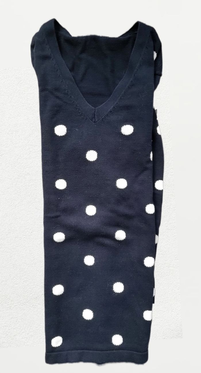 💙 Pull femme Tommy Hilfiger – Bleu marine à pois blancs – Col V – Taille S - photo numéro 6