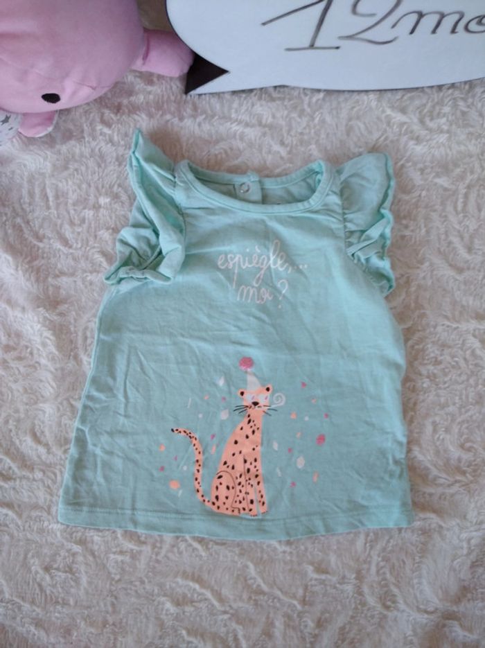 Tee shirt chemise manches courtes Fille 12 mois Espiègle Tigre 100% coton - photo numéro 2