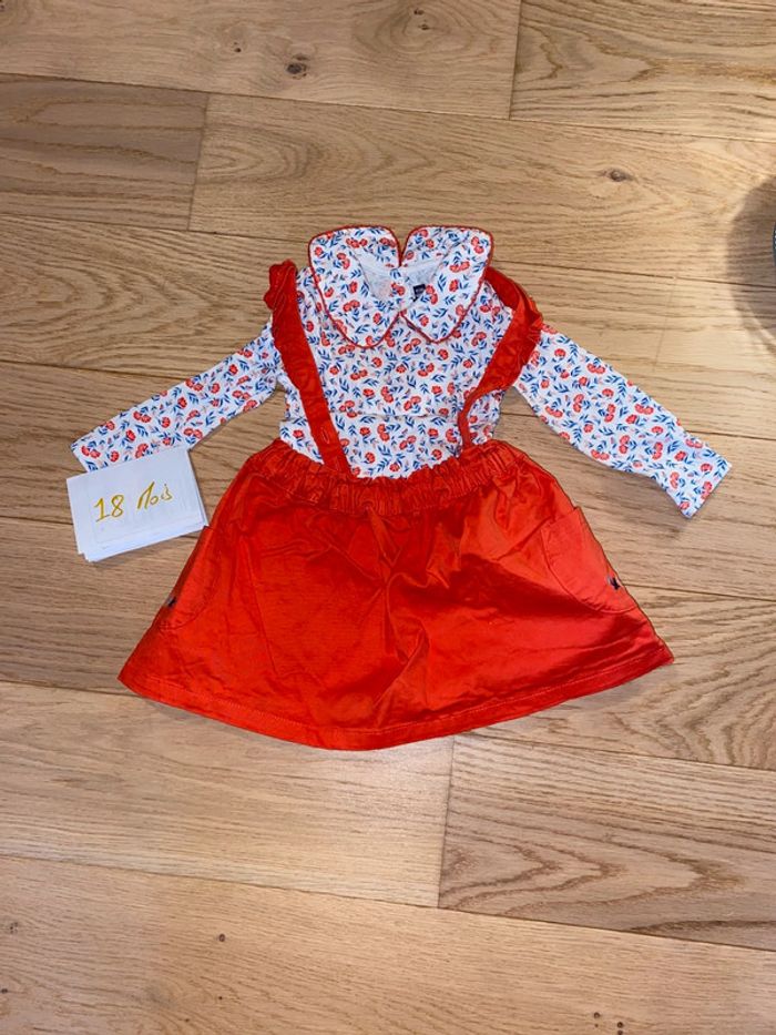 🌺 Ensemble - Body Salopette corail - 18 mois
