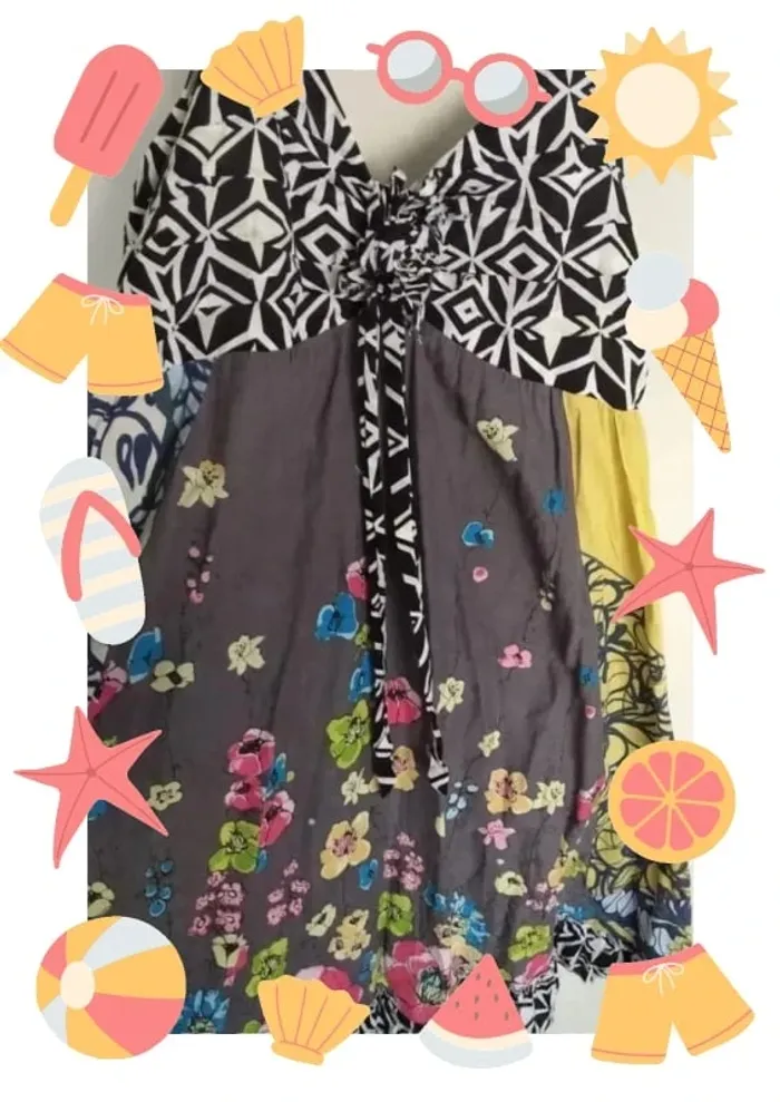 Robe fluide à motifs fleuris et géométriques colorés - photo numéro 2