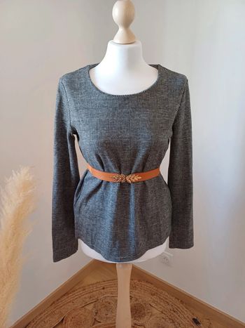 Pull léger gris à carreaux Kiabi taille S 36