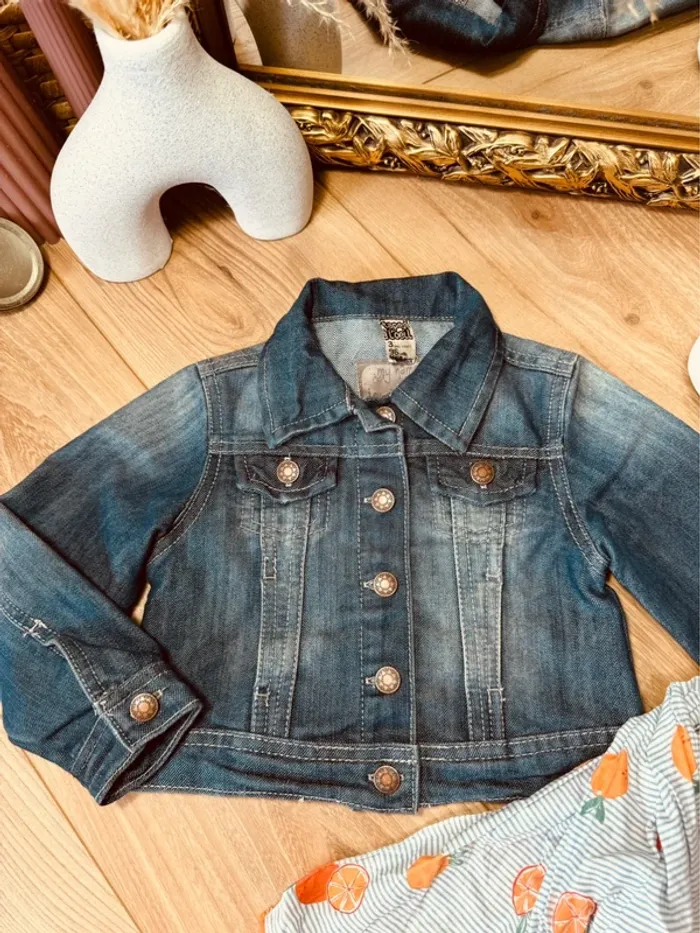 Taille 3 ans veste en jean et chèche fille Tao bleue * orange * 🌷 - photo numéro 2