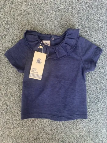 T-shirt bleu marine, col Claudine, Petit Bateau