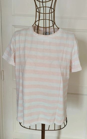 Tee-shirt rayé rose pâle & blanc – Taille S/36 – Bershka – TBE