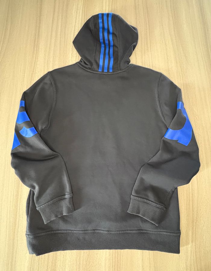 Sweat Adidas Noir – Design Unique Bleu + Poche Devant – Taille 13/14 ans - photo numéro 3