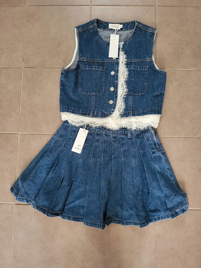 Veste sans manches en jeans + Jupe en jeans Maona Taille M - photo numéro 4