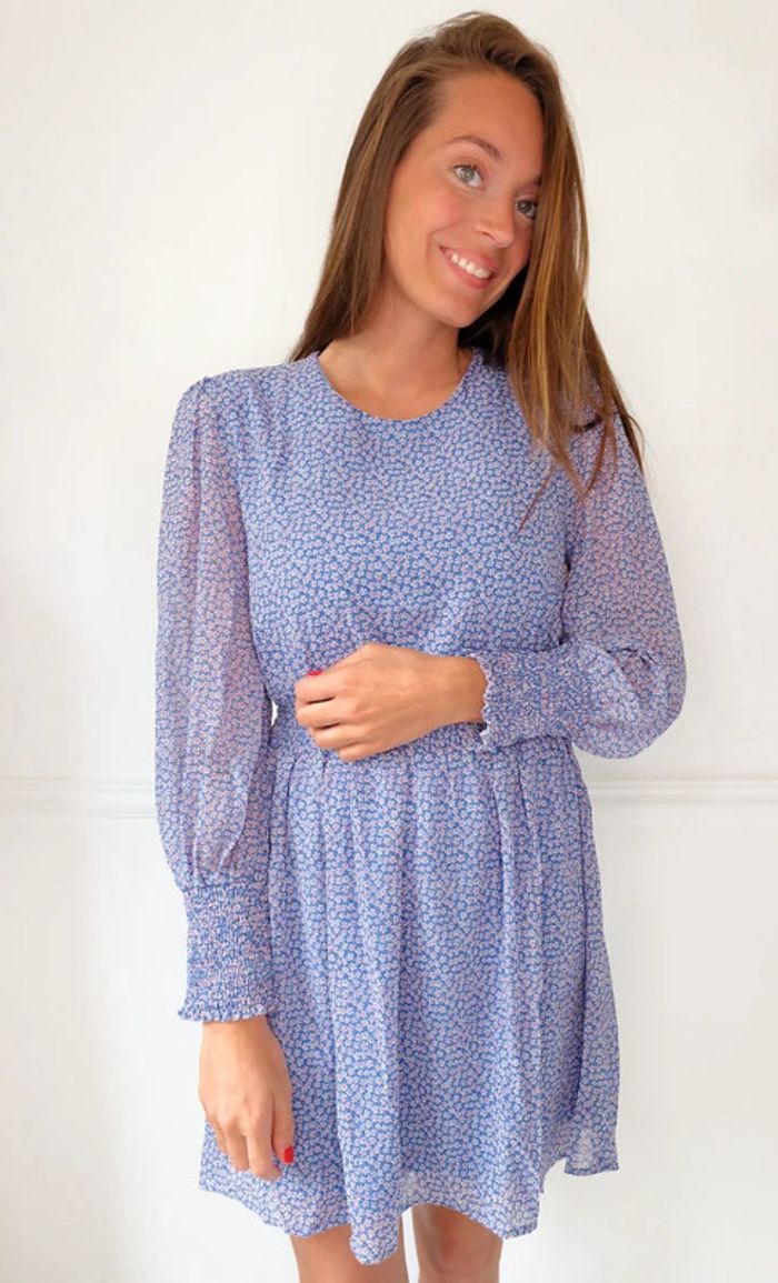 🌟 Robe à fleurs bleu et blanche