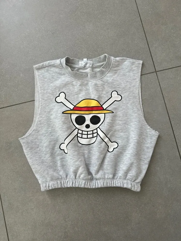 T-shirt sans manches One Piece gris – Taille M – Matière jogging