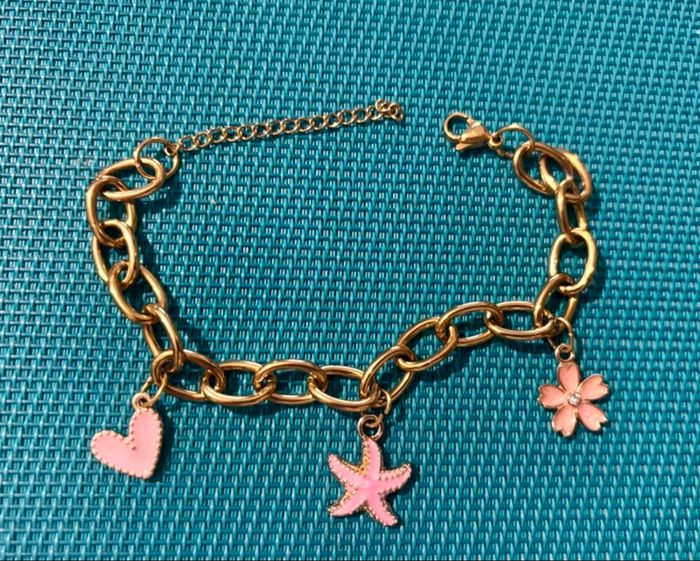 Parure collier + bracelet en acier inoxydable doré - photo numéro 4