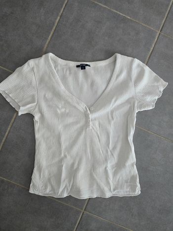 Tee shirt blanc côtelé