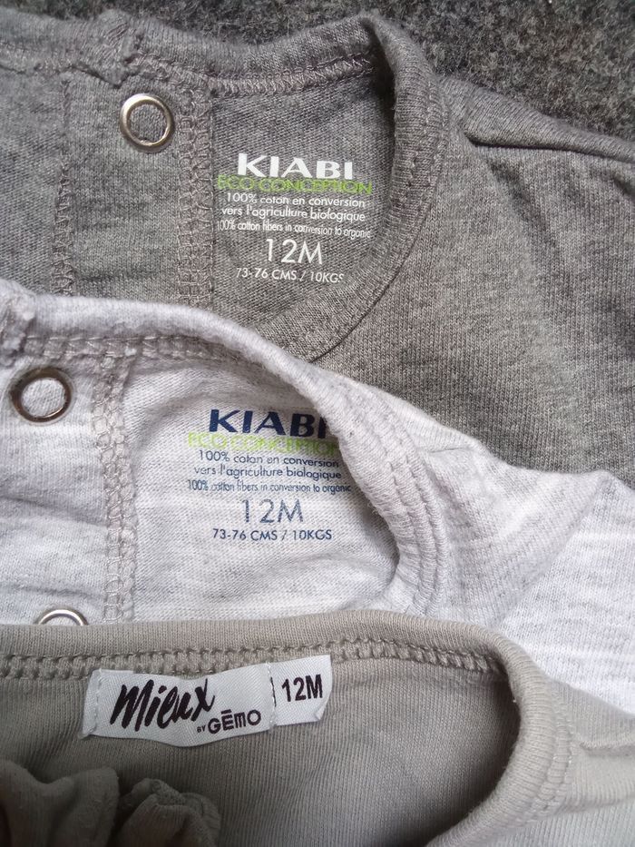 Lot de 5   pyjamas  en coton, mi saison, automne garçon  12 mois, Kiabi, gris, blanc, motif - photo numéro 4